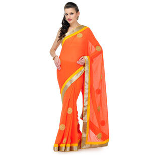 Orange Faux Chiffon Saree