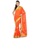 Orange Faux Chiffon Saree