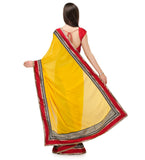 Yellow & Brown Faux Chiffon Saree