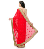 Red Faux Chiffon Saree with Zari Border