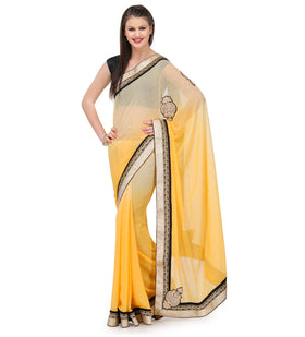 Beige & Yellow Shaded Faux Chiffon Saree