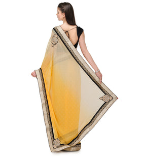 Beige & Yellow Shaded Faux Chiffon Saree