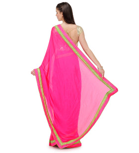 Pink Faux Crepe Saree with Swarovski Work