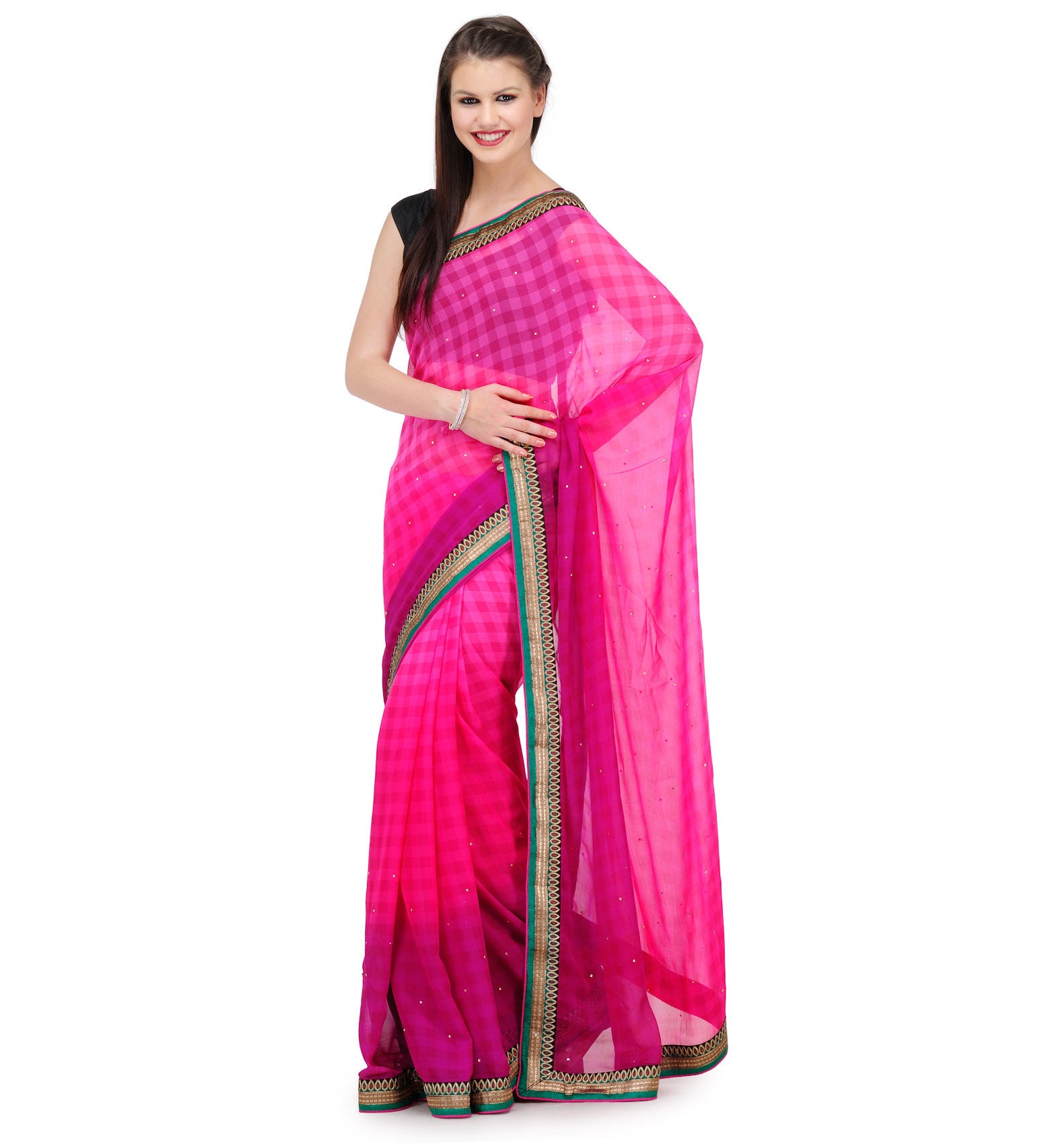 Magenta & Purple Shaded Faux Chiffon Saree