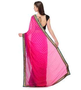 Magenta & Purple Shaded Faux Chiffon Saree