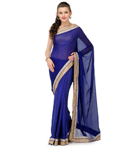 Navy Blue Faux Crepe Saree