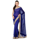 Navy Blue Faux Crepe Saree