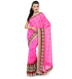 Pink & Brown Shaded Faux Chiffon Saree