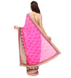 Pink & Brown Shaded Faux Chiffon Saree