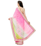 Rose, Beige & Green Shaded Faux Chiffon Saree