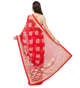 Red Brasso Saree with Foil Print