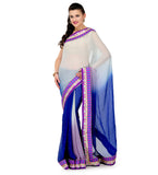 Navy Blue & Yellow Shaded Faux Chiffon Saree