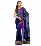 Navy Blue & Violet Shaded Faux Chiffon Saree