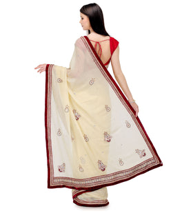 Beige Viscose Saree with Swarovski Work