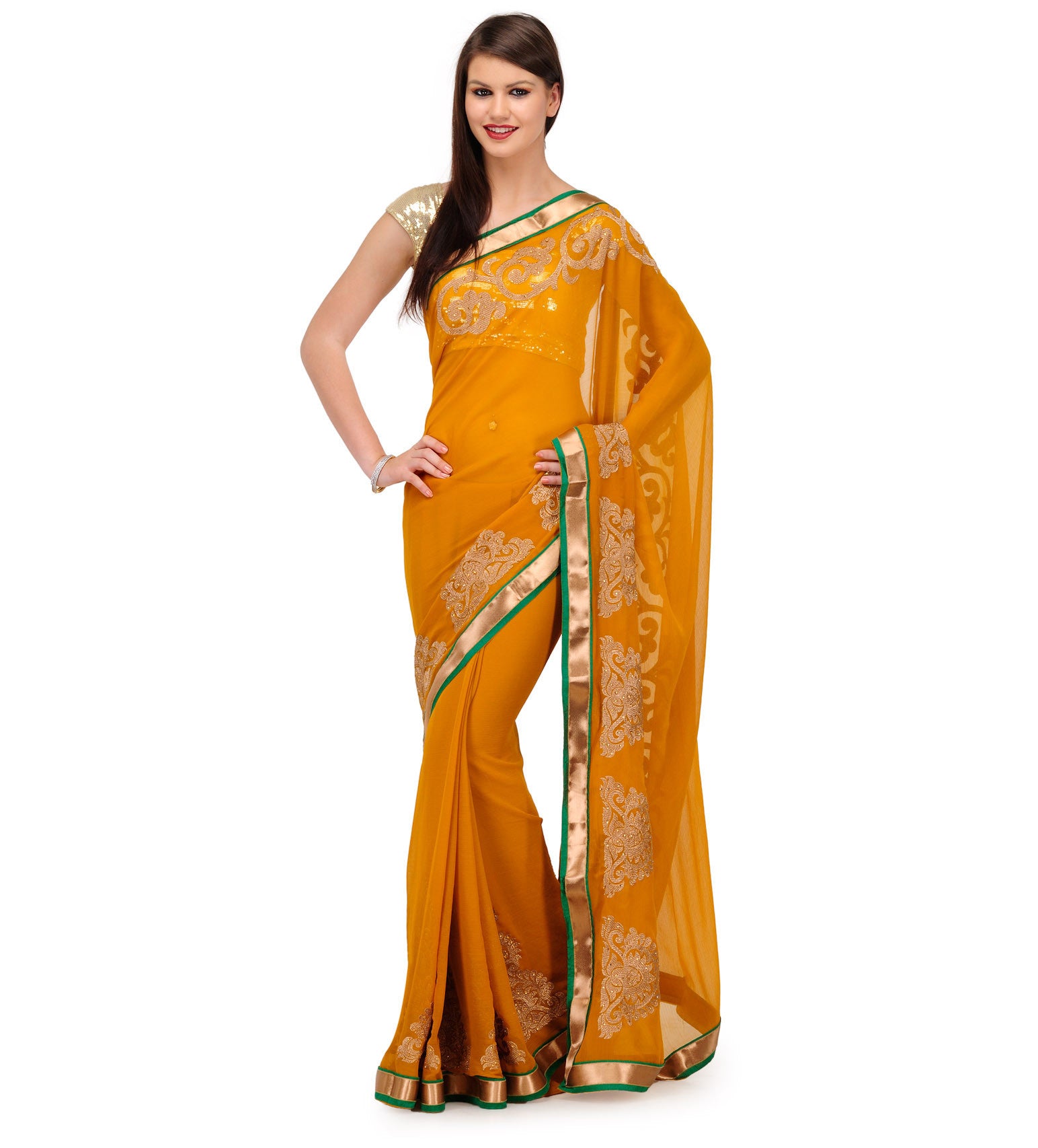 Mustard Faux Chiffon Saree