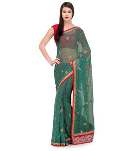 Green Leheriya Printed Faux Georgette Saree