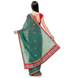 Green Leheriya Printed Faux Georgette Saree