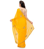 Gold Faux Chiffon Saree with Stone Work