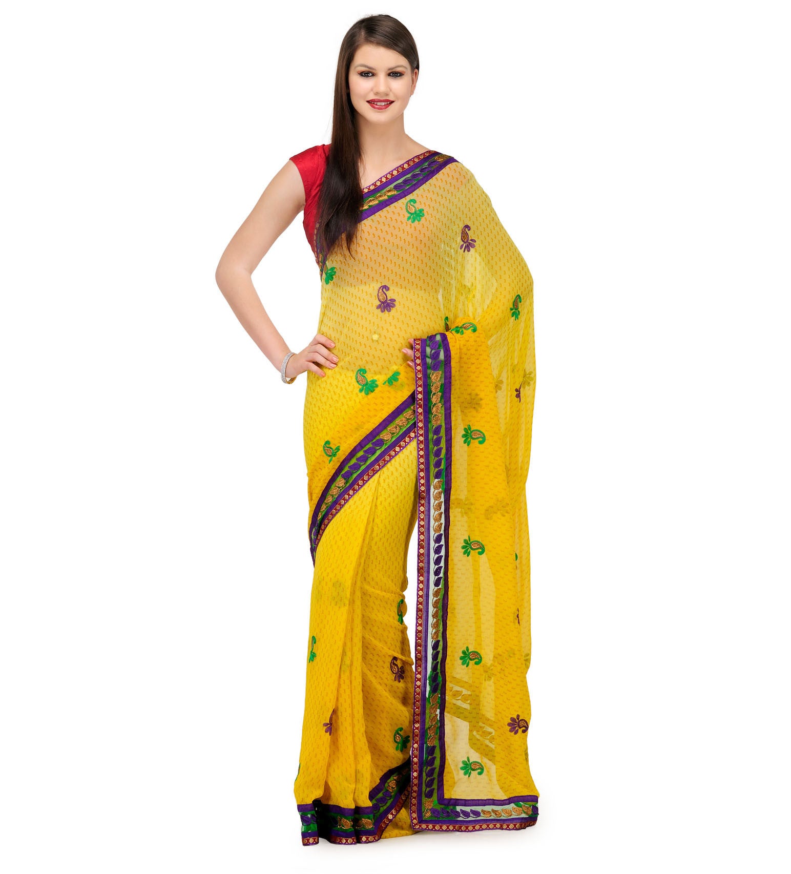 Yellow Shaded Faux Chiffon Saree