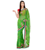 Green Faux Georgette Saree with Zari Border