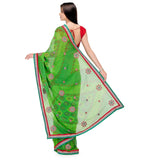 Green Faux Georgette Saree with Zari Border