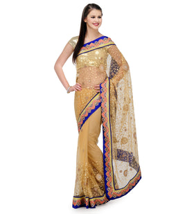 Beige Net Saree with Resham Border