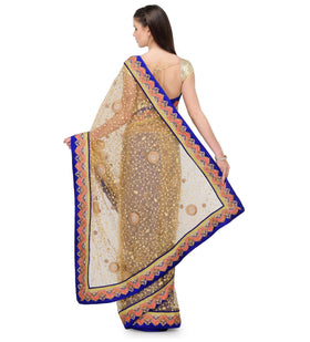 Beige Net Saree with Resham Border