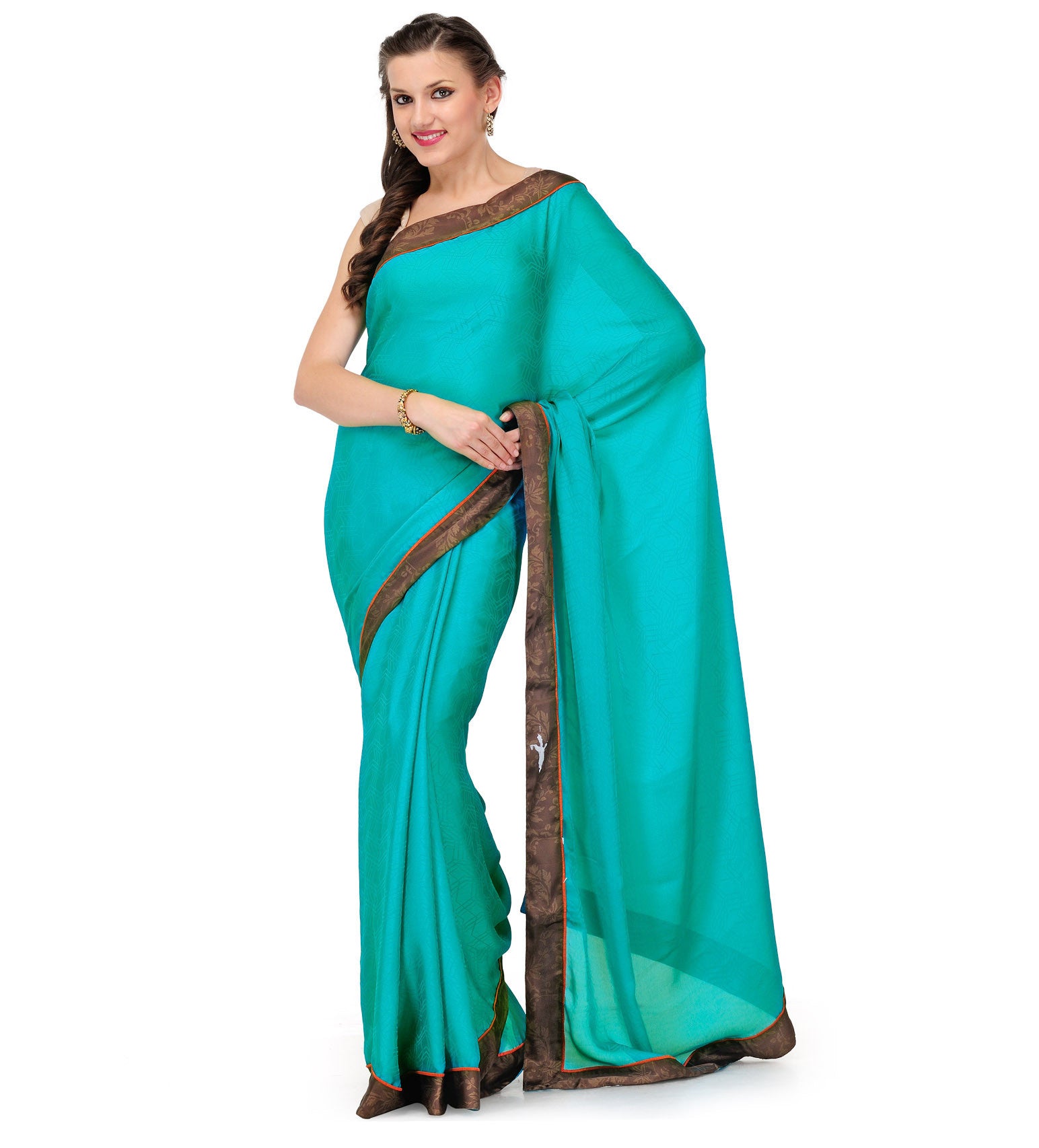 Sea Green Semi Crepe Saree