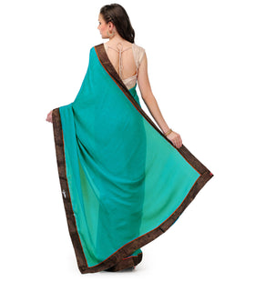 Sea Green Semi Crepe Saree