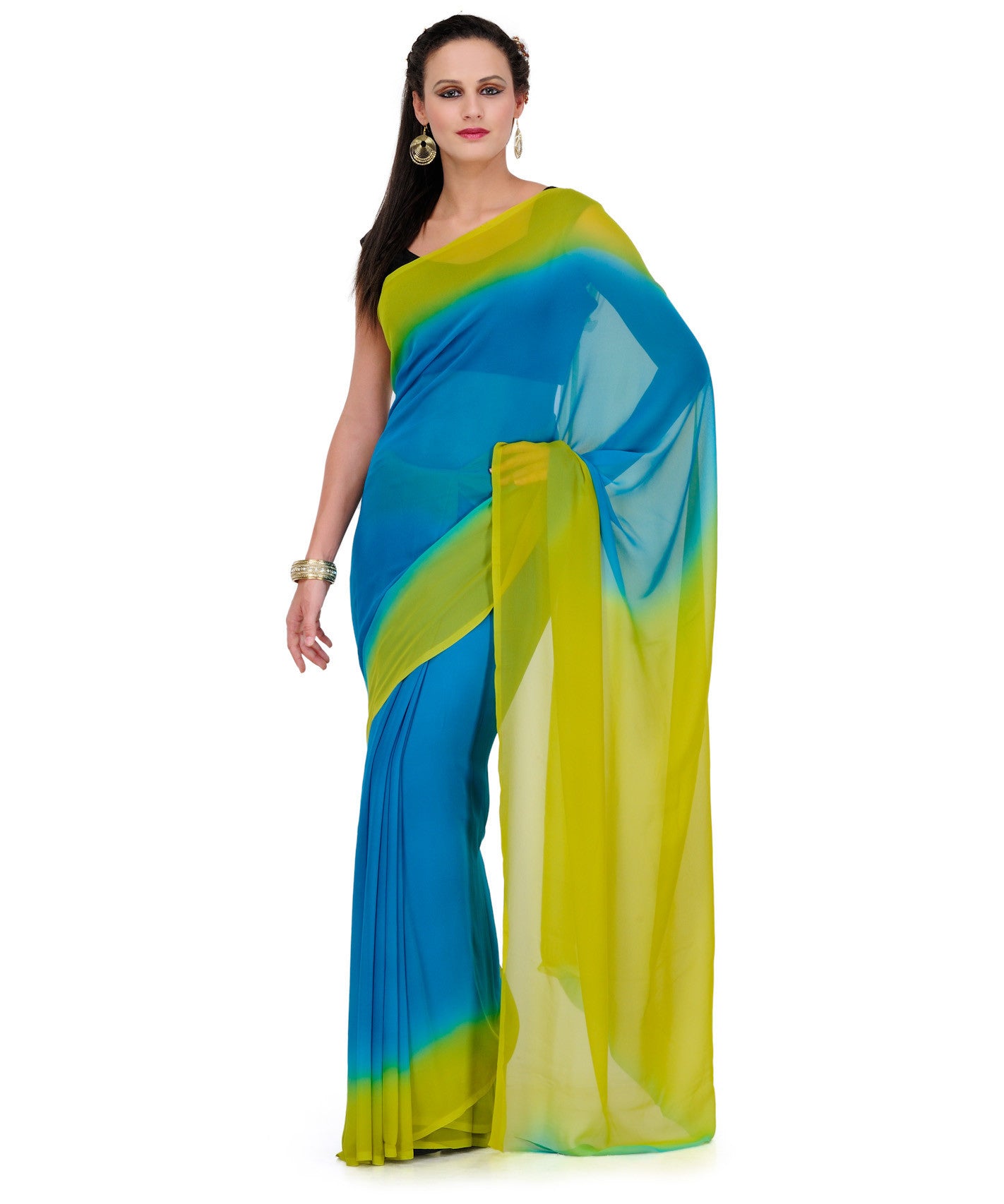 Turquoise Shaded Faux Georgette Saree