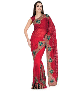 Maroon Faux Chiffon Saree