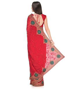 Maroon Faux Chiffon Saree