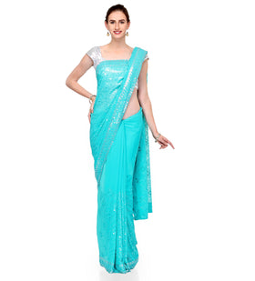 Sky Blue Faux Georgette Saree