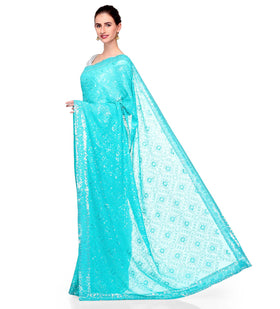 Sky Blue Faux Georgette Saree