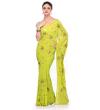 Green Faux Chiffon Saree with Resham Buta