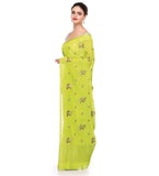 Green Faux Chiffon Saree with Resham Buta