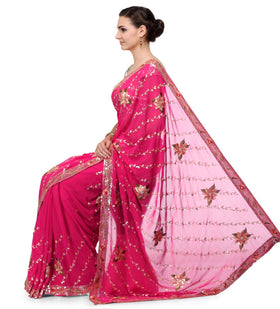 Magenta Faux Georgette Saree