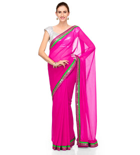 Magenta Faux Chiffon Saree