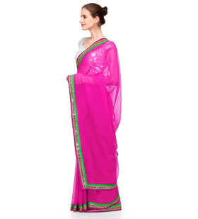 Magenta Faux Chiffon Saree