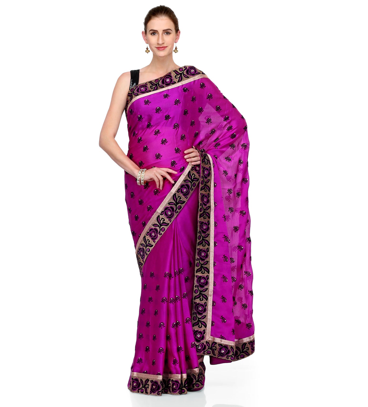 Purple Faux Chiffon Saree