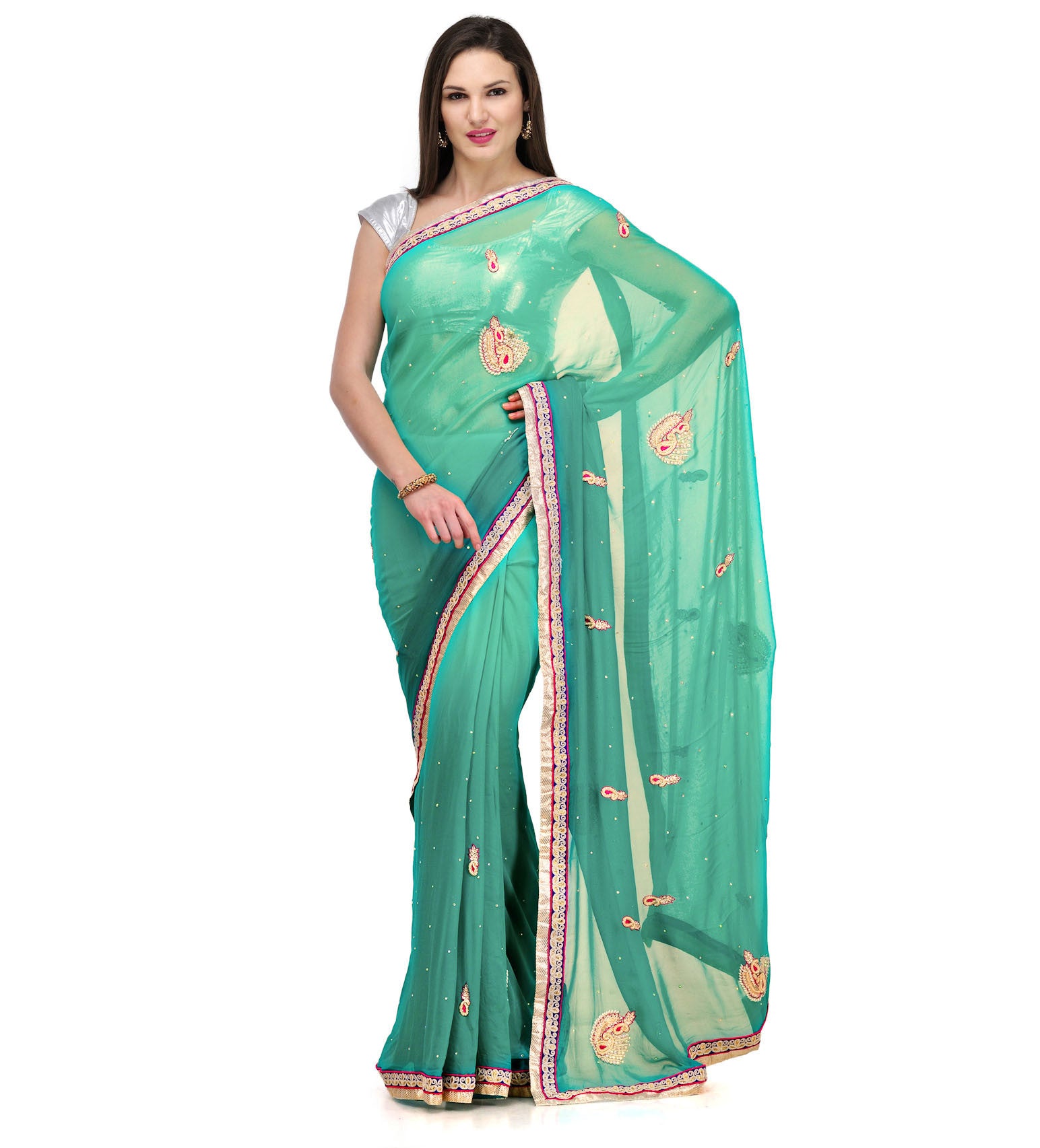 Aqua Green Shaded Viscose Saree