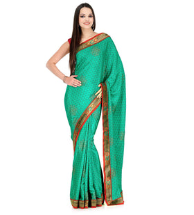 Sea Green Semi Crepe Printed Saree