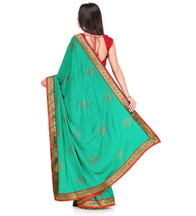 Sea Green Semi Crepe Printed Saree