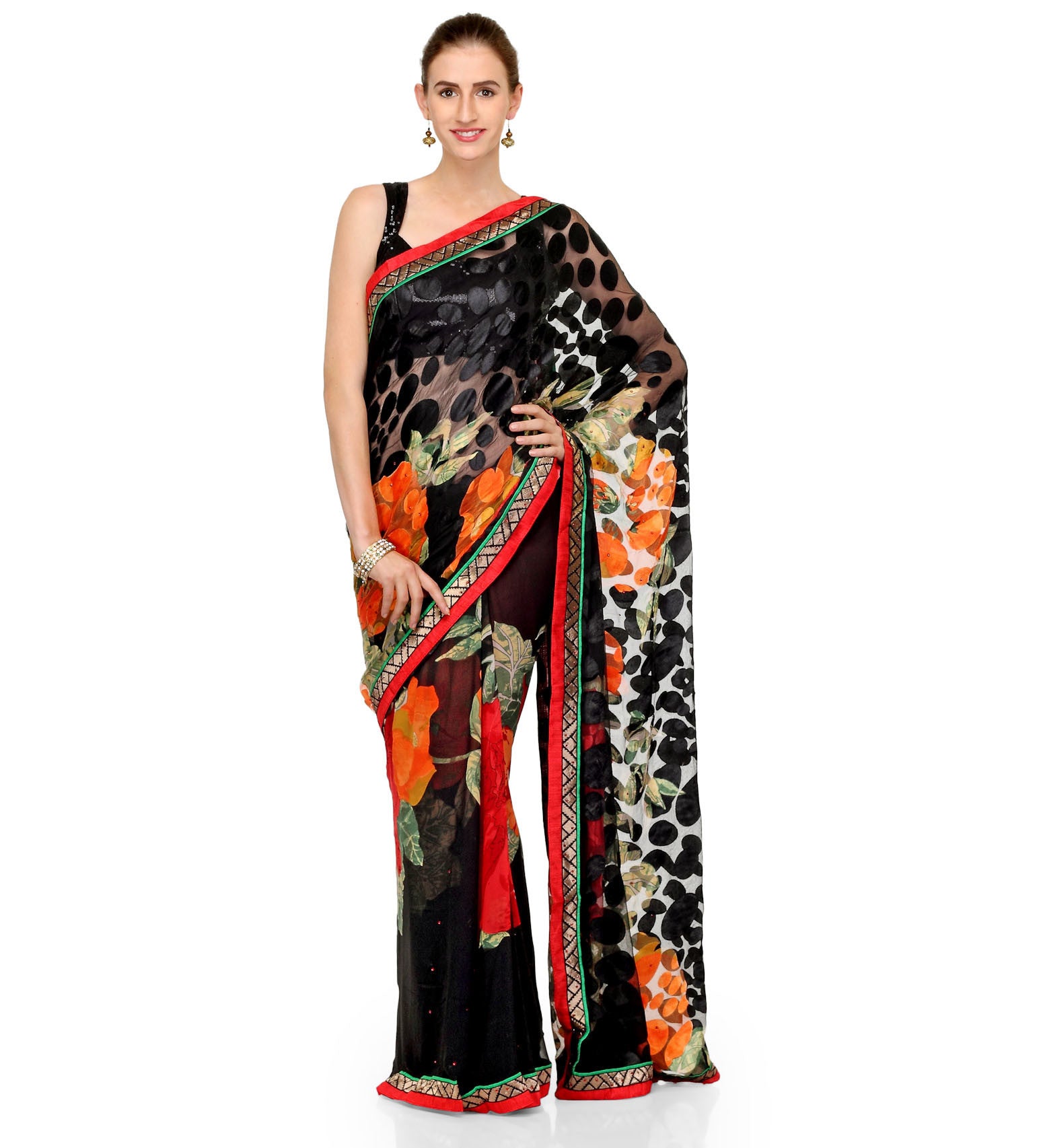 Black Faux Georgette Brasso Saree