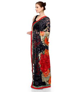 Black Faux Georgette Brasso Saree