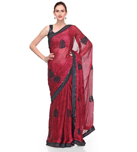 Maroon Faux Chiffon Saree