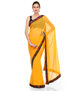 Yellow Faux Chiffon Saree