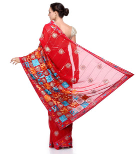 Red Faux Georgette Saree