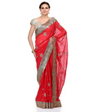 Red Faux Georgette Saree with Sequin Work