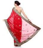 Red Faux Georgette Saree with Sequin Work